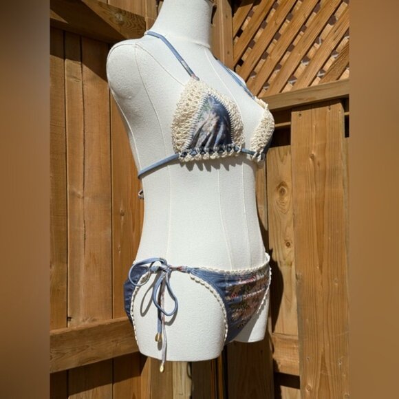 🆕 ZIMMERMANN 🧿 NWT Cascadian Crochet Tri Bikini, Blue Botanical - Sz 3 US6/8 - Picture 5 of 16